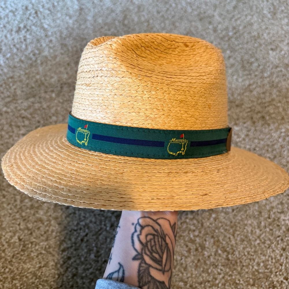 Masters Dorfman Pacific Straw Golf Hat L/XL Green Logo Band Fedora Made in USA